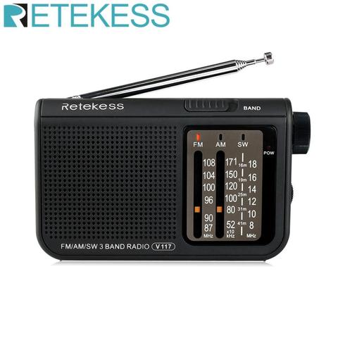 RETEKESS-Receptor de radio V117 para personas mayores, transistor portátil AM, FM y SW, de onda corta, con batería, sintonizador avanzado ► Foto 1/6