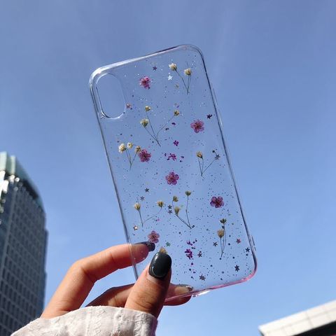 Funda de flores reales secas para iPhone 11 Pro, hecha a mano, transparente, prensada, para iPhone 7, X, XS, Max, XR, 8, 7, 6S Plus ► Foto 1/1