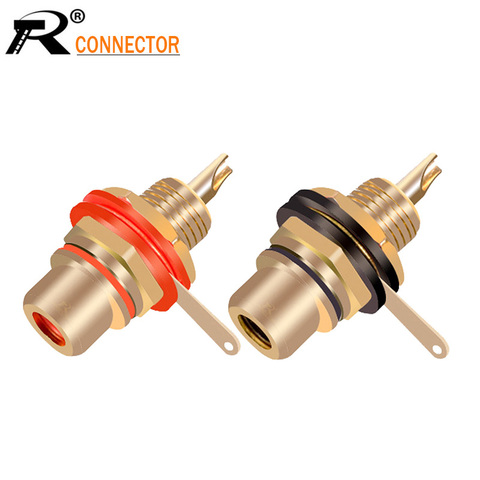 Conector RCA chapado en oro para montaje en Panel de chasis, toma de Audio, mampara con tuerca, copa de soldadura, venta al por mayor, 2 uds., 1 par ► Foto 1/6