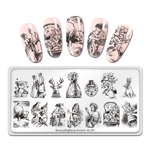 BeautyBigbang-placas para estampado de uñas, plantillas para estampado de uñas de oso, amante, pájaro, conejo, perro, XL-001 antiguo ► Foto 1/6