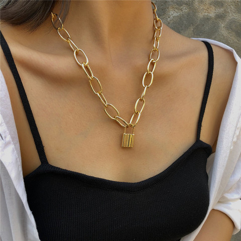 Colgantes de bloqueo Punk para mujer, cadena hueca de Color dorado, joyería de cuello femenino, decoración para el cuello gótica ► Foto 1/6