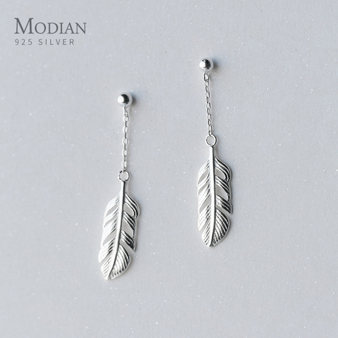 Modian-pendientes colgantes de hojas de árbol oscilante para mujer, de Plata de Ley 925 auténtica, pendiente de gota a la moda, joyería 2022 ► Foto 1/5