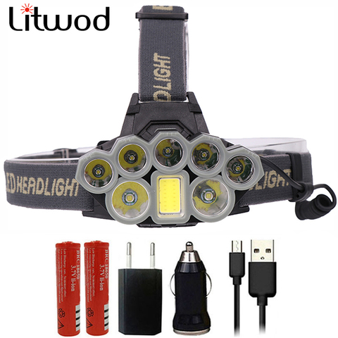 Z20 Litwod 4108 Led faro Cargador Micro USB faro 2 * T6 + 5 * XPE + COB linterna de Luz Portátil lámpara linterna de cabeza para acampar ► Foto 1/6