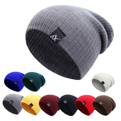 Mezclas de algodón de los hombres, gorros de lana para mujer, gorro de exterior esquí sombreros Unisex mantener caliente en invierno de Color sólido de punto sombrero de Hip Hop ► Foto 1/6