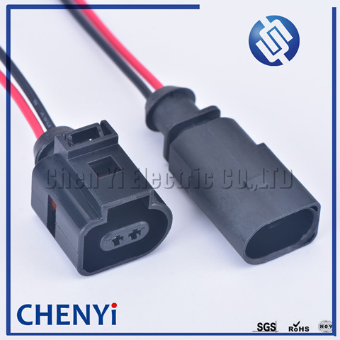 Conector del Sensor de temperatura para automóvil, Conector de válvula de deflación de 2 pines 1J0973802 1J0973702 hembra macho de 1,5mm, conector impermeable con cable 18AWG de 15cm ► Foto 1/5