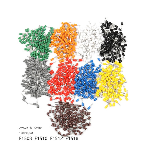 100 Uds E1508 E1510 E1512 E1518 casquillos aislados bloque Terminal cable extremo conector de cable terminador de crimpado para 1.5mm2 16 AWG ► Foto 1/6