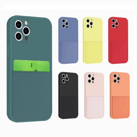 Funda tipo billetera para iphone, carcasa de silicona líquida con tarjetero, para 6, 6s, 7, 8 Plus, X, Xs, Max, XR, 12, 11 Pro Max, Mini ► Foto 1/6