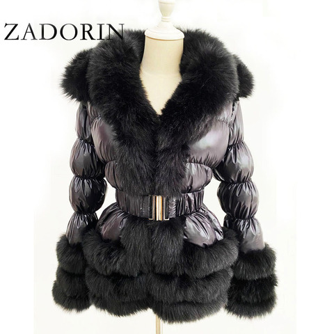 ZADORIN-Chaqueta de plumón de pato con capucha para mujer, abrigo de invierno cálido y desmontable, cuello de piel sintética, color blanco, 2022 ► Foto 1/6