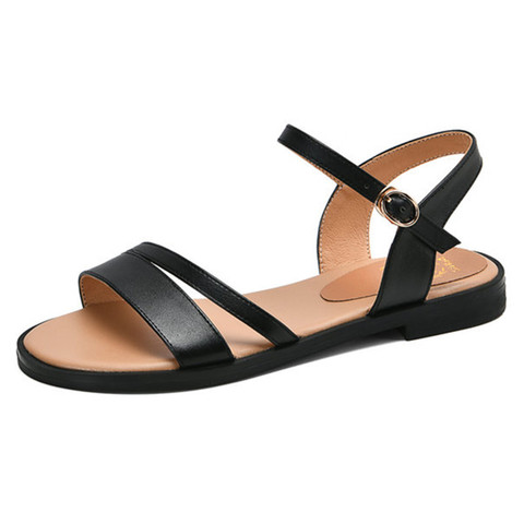 100% sandalias de cuero de vaca de las mujeres zapatos de mujer Sandalias planas de verano damas zapatos casuales zapatos de gran tamaño 34-43 ► Foto 1/6