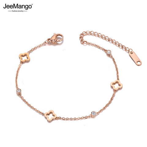 JeeMango de acero inoxidable Flor de cristal CZ colgante de planta pulseras para las mujeres cadena de oro rosa y pulsera de enlace pulsera JB19114 ► Foto 1/6