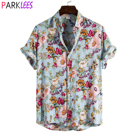 Camiseta de Aloha hawaiana Floral para hombre, ropa de manga corta de secado rápido para playa, informal, con botones, para vacaciones, verano, 2022 ► Foto 1/6