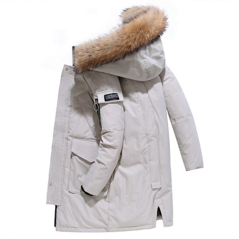 Chaqueta de plumón de pato con capucha para hombre, Parkas largas gruesas con cuello de piel, para invierno, 30 grados ► Foto 1/6