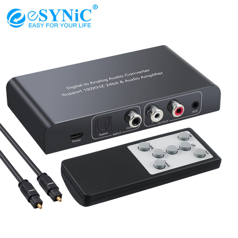 ESYNiC-Convertidor de Audio 192kHz DAC con Control remoto IR Coaxial/Toslink/óptico a analógico L/R, adaptador RCA 3,5mm ► Foto 1/6