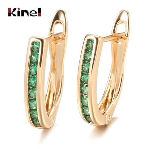 Kinel de lujo verde Natural Zircon Stud pendientes para las mujeres hermosas 585 oro rosa pendiente de joyería del compromiso de la boda ► Foto 1/6