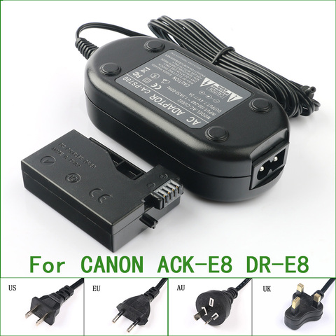 ACK-E8 + DR-E8 LP-E8 LP E8 AC Cargador/adaptador de corriente para Canon EOS 550D 600D 650D beso X4 X5 rebelde T3i T4i T2i ► Foto 1/6