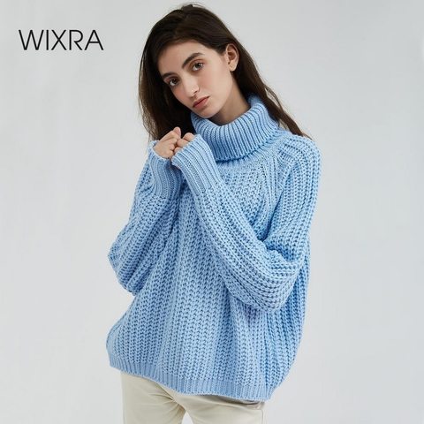 Wixra-suéter con mangas completas para mujer, suéter con cuello de tortuga grueso de gran tamaño, suéteres de punto para mujer, Jersey y Jersey sólido 2022 Otoño Invierno ► Foto 1/5