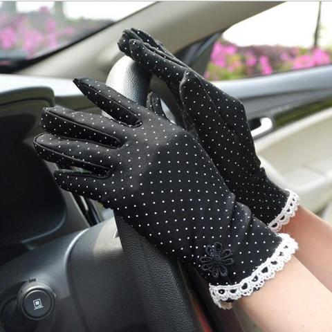 Guantes de algodón a la moda para mujer, manoplas de retazos de encaje, protección solar antideslizante, guantes cortos delgado para conducir, guantes de lunares para mujer ► Foto 1/6