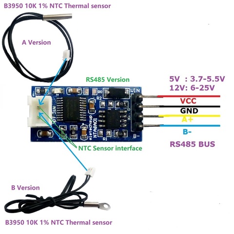 -20-125 grados Celsius RS485 TTL RS232 Sensor de temperatura módulo convertidor para 10K 3950 resistencia de Termistor NTC reemplazar DS18B20 PT100 ► Foto 1/6