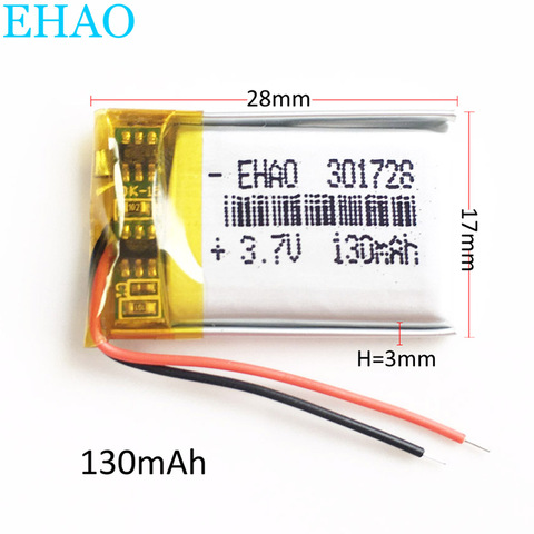 EHAO 301728 3,7 V 130mAh batería recargable de polímero de litio LiPo para Mp3 GPS auriculares bluetooth auriculares reloj inteligente ► Foto 1/6