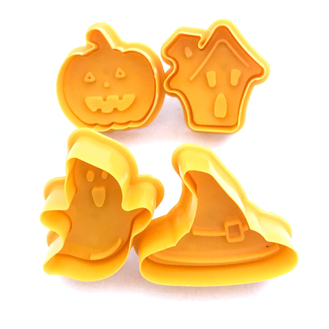 4 unids/set Navidad Halloween tema galletas plástico cortador de 3D Cookie émbolo de sello Fondant Chocolate molde de torta herramientas de decoración ► Foto 1/6