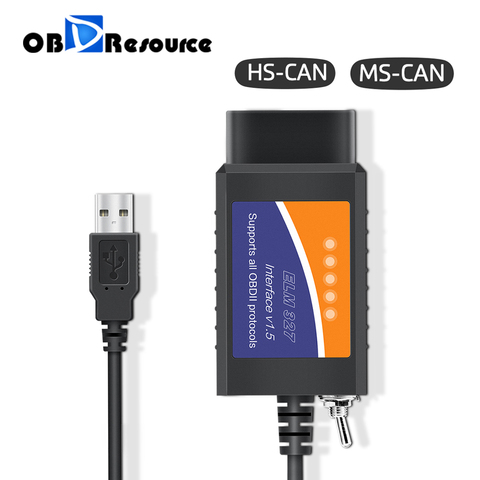 ELM 327 V1.5 USB ELM327 interruptor para Ford Forscan ELMconfig lector de código de OBD2 escáner PIC18F25K80 coche herramienta de diagnóstico HS puede MS puede ► Foto 1/6