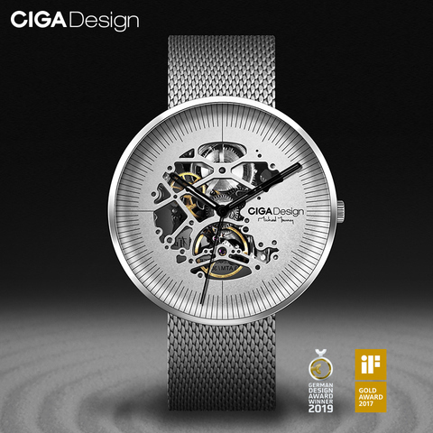 CIGA diseño mi serie de acero inoxidable mecánico automático reloj esqueleto reloj de pulsera con Correa de cuero moda hueca reloj ► Foto 1/6