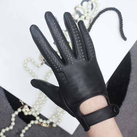 Guantes de cuero genuino para mujer, de lujo, piel de oveja, táctiles, transpirables, a la moda, para conducir, guantes femeninos, novedad ► Foto 1/6