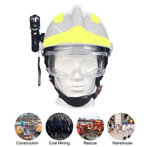 Casco de rescate de seguridad, casco de rescate de emergencia contra incendios, ABS, con linterna frontal y gafas protectoras, casco de protección contra incendios ► Foto 1/6