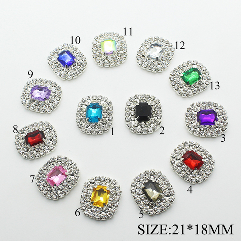 10 unids/lote 21*18MM de diamantes de imitación encaje costura con aguja botones de tela para la ropa de espalda plana Rhinestone botón adornos Decoración ► Foto 1/5