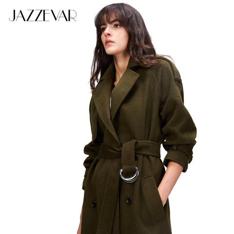 JAZZEVAR 2022 otoño invierno nuevas mujeres Casual lana mezcla gabardina gran tamaño doble Breasted X-Long abrigo con cinturón 860504 ► Foto 1/6