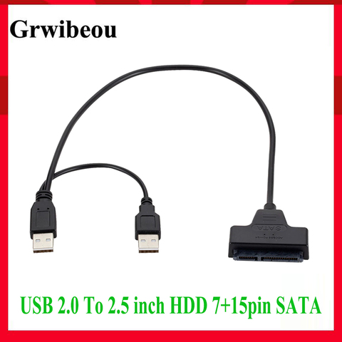 Grwibeou Usb a Sata USB 2,0 a 2,5 pulgadas HDD 7 + 15pin SATA Cable adaptador para disco duro SATA SSD y HDD adaptador usb2.0 fuente de alimentación ► Foto 1/6