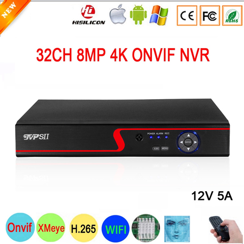 Panel rojo Hi3536C XMeye de 12V 5A, grabadora de vídeo de vigilancia de Audio, 8MP, 4K, 32CH, 32 canales, H.265 +, detección facial, IP, Onvif, WIFI, NVR DVR ► Foto 1/6