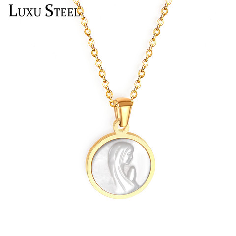 LUXUSTEEL-collares con colgante de concha redonda para mujer y niña, cadenas de Color dorada, collares de acero inoxidable para mujer y Niña ► Foto 1/6