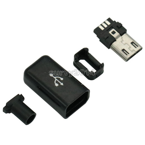 Juego de 5 conectores macho Micro USB, Kit de conectores macho con cubiertas, color negro ► Foto 1/4