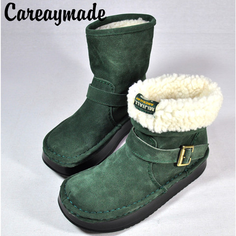 Careaymade-zapatos de nieve para mujer, botas cortas de algodón, zapatos de suela gruesa de cuero, 3 colores ► Foto 1/1