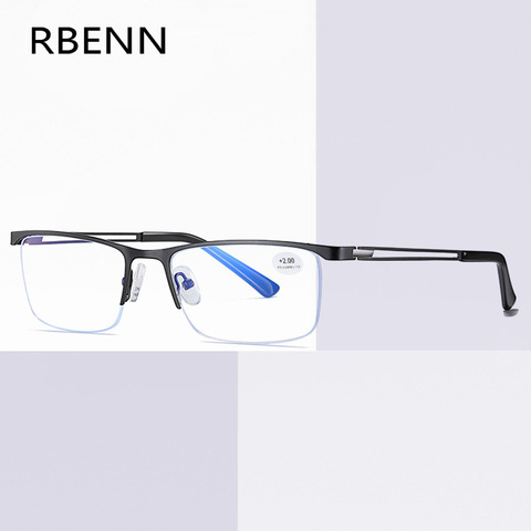 RBENN-gafas de lectura con marco de Metal para hombre, anteojos de lectura con luz azul, bloqueador de luz azul, presbicia, para ordenador, 2022, 0,75, 1,75, 2,25 ► Foto 1/6