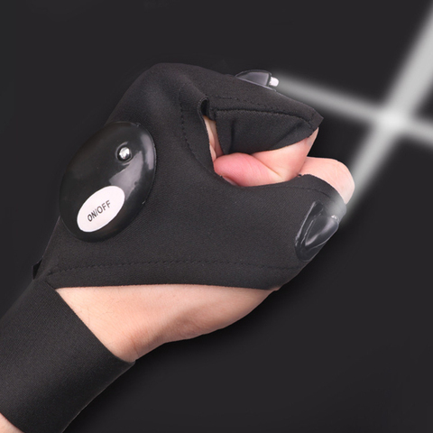 Guantes sin dedos con correa mágica para pesca al aire libre, luz nocturna, guantes de pesca impermeables con linterna LED, herramientas de rescate prácticas ► Foto 1/6