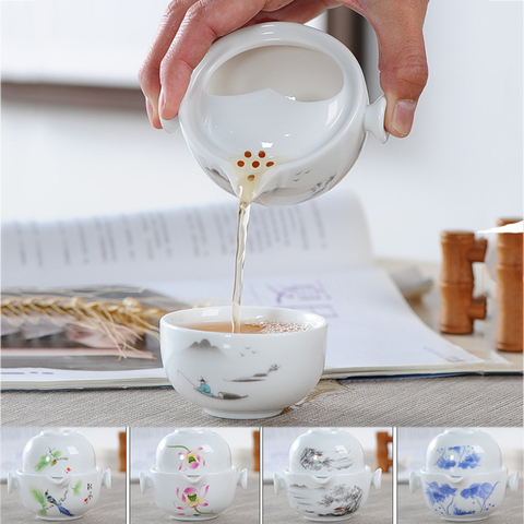 Juego de té de cerámica incluye 1 olla 1 taza, alta calidad elegante y fácil gaiwan, tetera hermosa y fácil, tetera de kung fu ► Foto 1/6