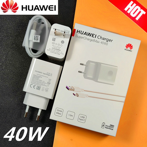 Huawei Original de 40W sobrecargar USB cargador rápido 10V 4A adaptador 5A Cable de tipo C Honor 10 magia P20 P30 pro p40 pro mate 30 ► Foto 1/6