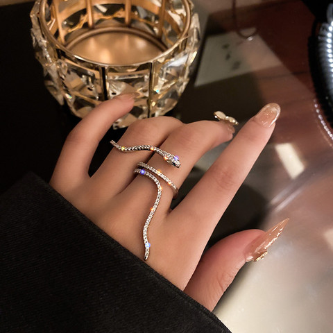 FYUAN-anillos con forma de serpiente para mujer, bisutería ajustable, joyas de cristal, joyería de Fiesta de bodas ► Foto 1/6