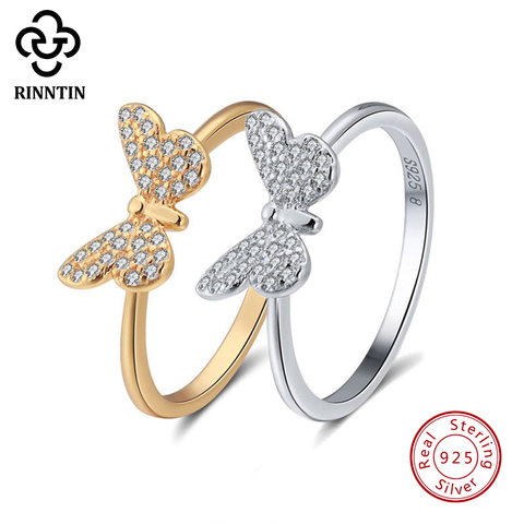 Rinntin-Anillo de Plata de Ley 925 para mujer, diseño de mariposa con circonita brillante AAA, joyería fina s925, TSR59 ► Foto 1/6