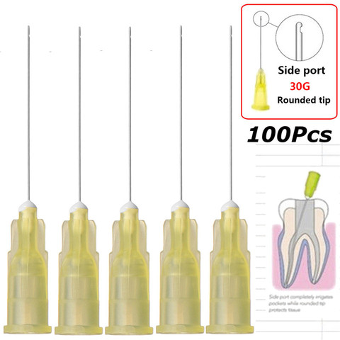 Aguja de irrigación para endodoncia Dental, punta de aguja de irrigación Lateral, 100 unids/caja ► Foto 1/6