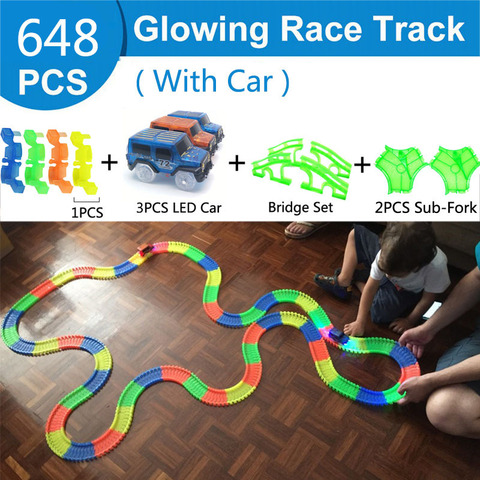 Ferrocarril mágico brillante Flexible pista de coches juguetes para niños de carreras curva carril de riel Led Luz de Flash electrónico coche DIY juguete niños regalo ► Foto 1/6