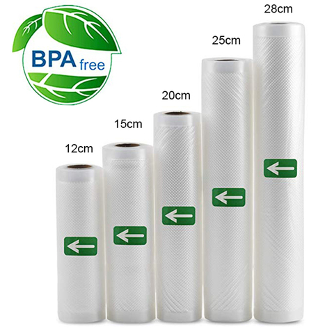 5 rollos/2 rollos por lote bolsas de almacenamiento al vacío para alimentos de cocina para sellar al vacío alimentos mantener 12 + 15 + 20 + 25 + 28cm * 500cm ► Foto 1/6