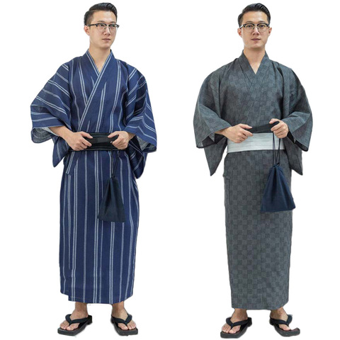 Tradicional de Asia trajes de estilo japonés hombres Año Nuevo Kimono Jinbei de Spa Sauna delgada Yukata de algodón bata de baño larga vestido ► Foto 1/6