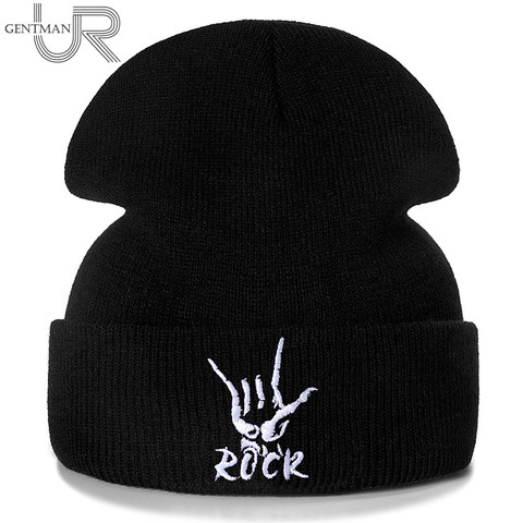 Sombrero de invierno con bordado de ROCK para hombres y mujeres, gorro de punto cálido, informal, Color sólido, Unisex ► Foto 1/6