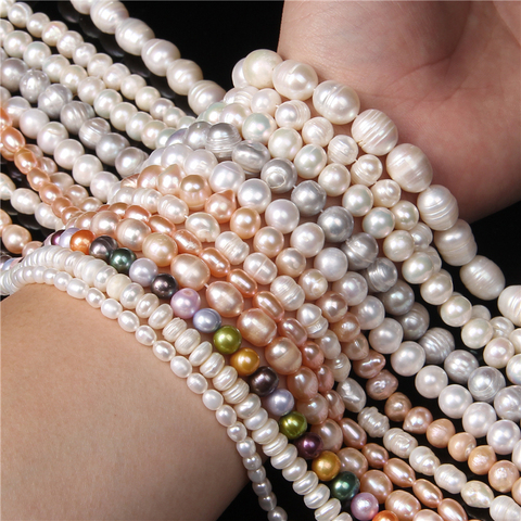 45 tipos de perlas finas de agua dulce 100% naturales irregulares cuentas con forma de arroz para fabricación de joyería DIY elegante pulsera collar 14