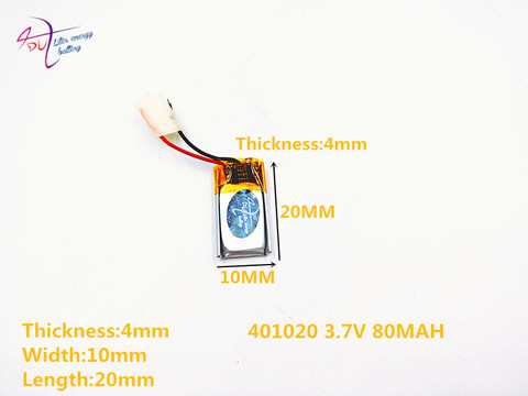 Batería de polímero de iones de litio, 401020, 80mAh, 3,7 V, 401220, 401221, mini Dispositivo de auriculares Bluetooth ► Foto 1/3