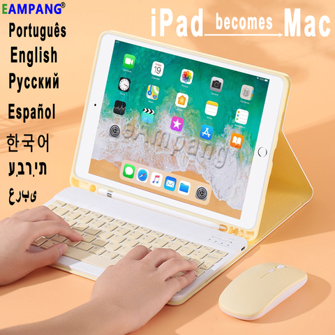 Para iPad 9,7 2017 2022, funda para teclado y ratón para Apple iPad Air 2 6 5th 6th Generation, teclado ruso, español, inglés y coreano ► Foto 1/6