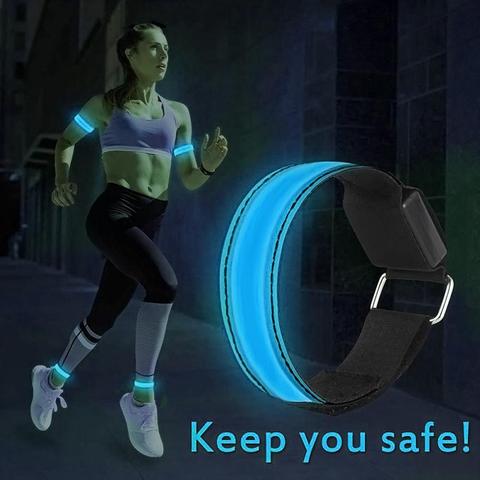 Brazalete LED ajustable con tiras de destello reflectante, pulsera de seguridad con brillo en el tobillo, para correr por la noche y caminar en bicicleta ► Foto 1/6